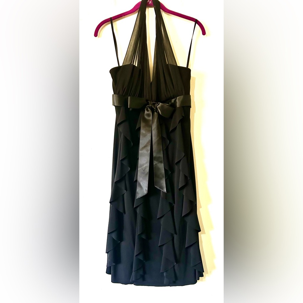 Vintage Betsy & Adam by Linda Bernell Chic Black Ruffle Backless Halter Dress